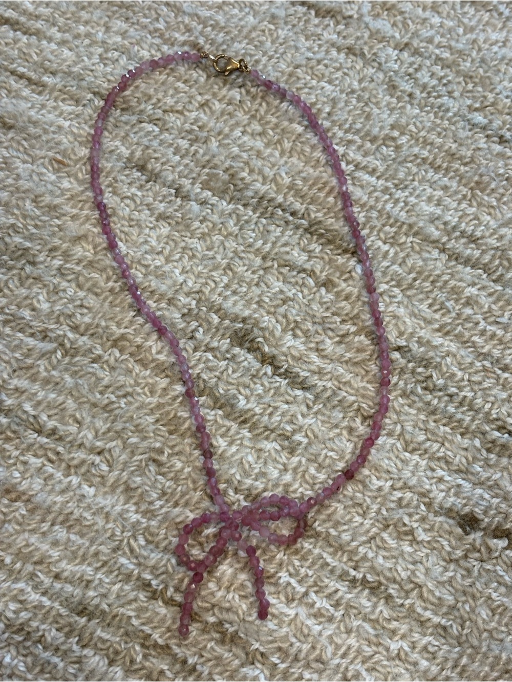 Delicate Pink Beaded Bow Necklace - Women's Jewelry